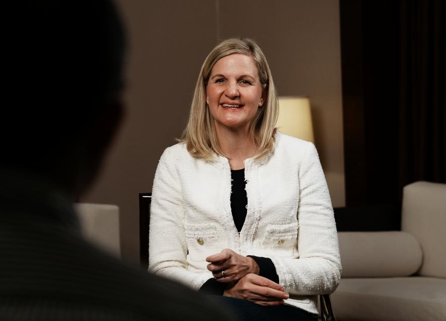 International Olympic Committee President Kirsty Coventry speaks to Xinhua in Beijing on Nov. 12, 2025. (Xinhua/Xiao Yazhuo)