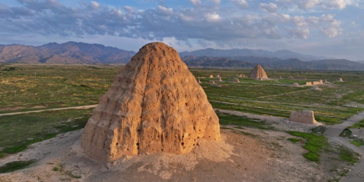 A drone photo taken on July 10, 2025 shows a Xixia imperial tomb in Yinchuan, northwest China's Ningxia Hui Autonomous Region.
