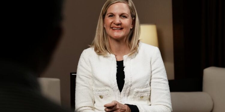 International Olympic Committee President Kirsty Coventry speaks to Xinhua in Beijing on Nov. 12, 2025. (Xinhua/Xiao Yazhuo)