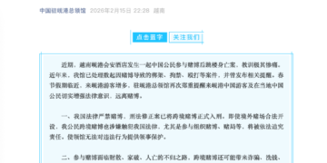 Chinese Consulate in Vietnam’s Da Nang urges Chinese to avoid gambling after citizen jumps to death